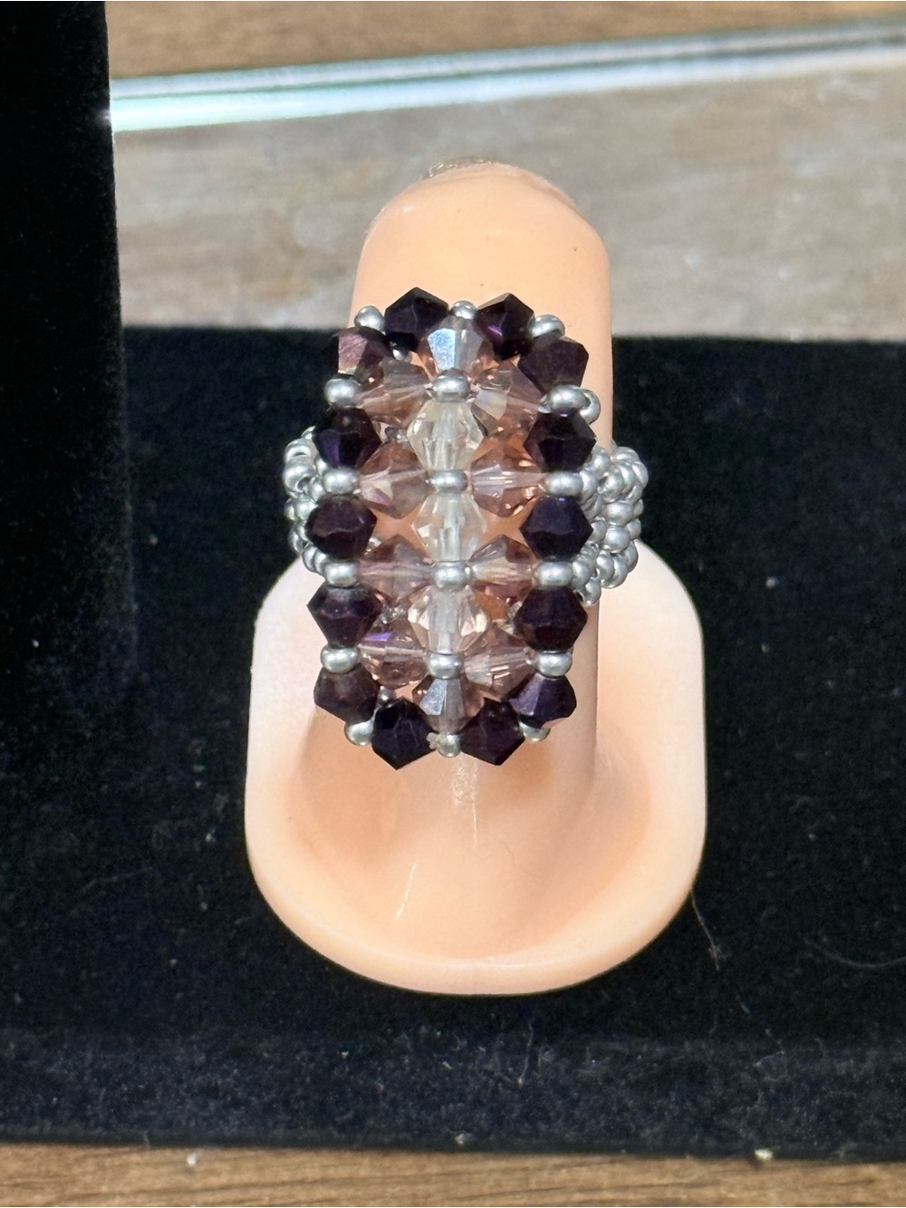 Beaded Amethyst-Tone Crystal Ring - Women